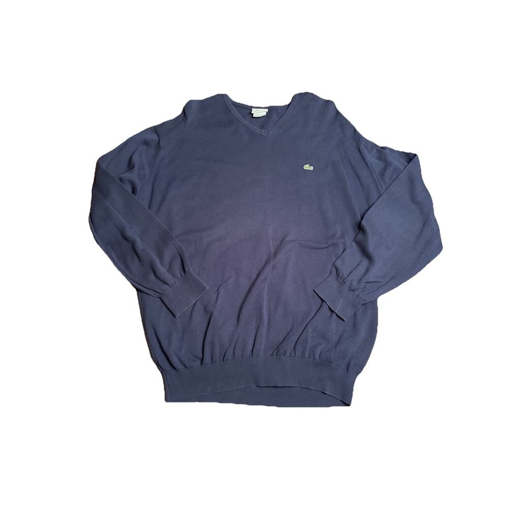 Lacoste Sweater Mens XXL Size 7 Navy Blue Ribbed Hem Sleeve Cuffs